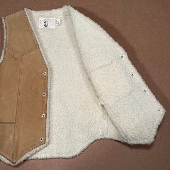 Vintage 70s Carroll USA Suede Leather Sherpa Vest Western Ranchwear Medium - Picture 4 of 8